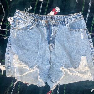 Nasty Gal Light Blue Distressed Jean Shorts
